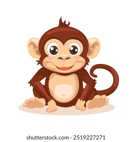 Cute cartoon Monkey, wild animal baby monkey. Nature safari little monkey vector illustration isolated on white background.