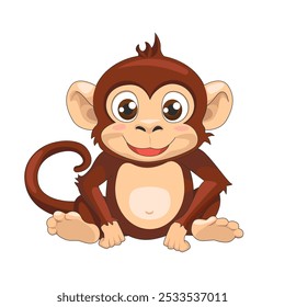 Cute cartoon Monkey, wild animal baby monkey, nature safari little monkey.