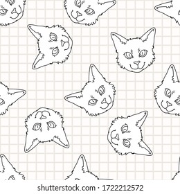 Cute cartoon monochrome Bombay cat face lineart seamless vector pattern. Pedigree kitty breed domestic cat background. Cat lover black Asian purebred all over print. Feline EPS 10. 