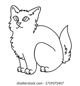 Cute cartoon monochrome Bombay kitten lineart vector clipart. Pedigree kitty breed for cat lovers. Purebred black domestic kitten for pet parlor illustration mascot. Isolated feline housecat. EPS 10.