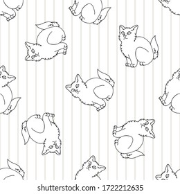 Cute cartoon monochrome Bombay kitten lineart seamless vector pattern. Pedigree kitty breed domestic cat background. Cat lover black Asian purebred all over print. Feline EPS 10. 