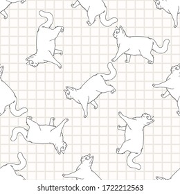 Caricatura monocroma de gato británico de corte corto sin fisuras de patrón vectorial. Antecedentes de gatito doméstico de lineares pedigrí. El amante de los gatos en inglés se puso por todas partes. EPS felina 10. 