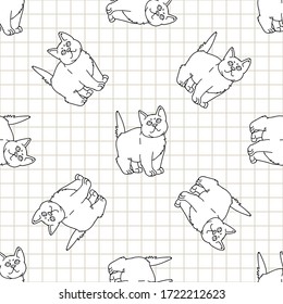 Caricatura monocromática Reino Unido de gatito corto sin fisuras de patrón vectorial. Antecedentes de gatito doméstico de lineares pedigrí. El amante de los gatos en inglés se puso por todas partes. EPS felina 10. 