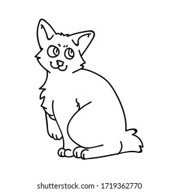 Caricatura monocroma cromada calzado de trineo de rodillo móvil Bobtail japonés. Cría de gatitos pedigrí para los amantes de los gatos. Gatito doméstico de calico purebred para mascota de ilustración de salón de mascota. felino aislado.