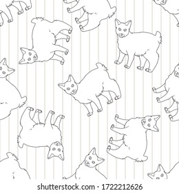 Cute cartoon monochrome Japanese bobtail cat seamless vector pattern. Pedigree kitty breed domestic lineart kitty background. Cat lover Asian purebred all over print. Feline EPS 10. 