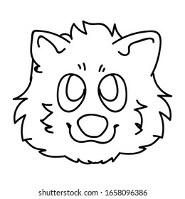 Cute cartoon monochrome lineart pomeranian puppy face dog breed vector clipart.  