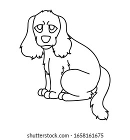 Cute cartoon monochrome lineart puppy cocker spaniel dog vector clipart. Pedigree kennel doggie breed for dog lovers. Purebred domestic for pet parlor illustration mascot. Isolated canine hunting. 