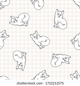 Cute cartoon monochrome lineart Ragdoll pet kitten seamless vector pattern. Pedigree kitty breed domestic kitten background. Cat lover purebred all over print. Feline EPS 10.