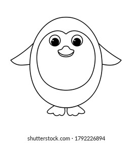 Cute cartoon monochrome penguin. Vector outline illustration isolated on white background. Coloring book page.