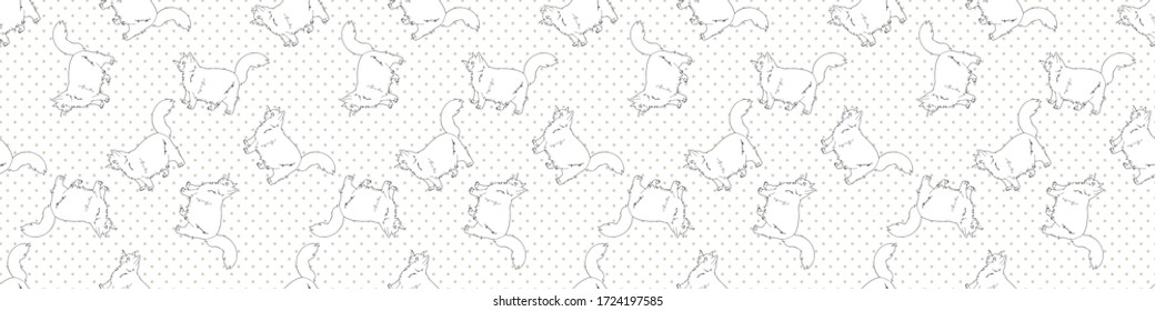 Cute cartoon monochrome Ragdoll kitten seamless vector border. Pedigree kitty breed lineart kitten background. Cat lover purebred all over print. Feline EPS 10.