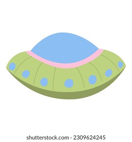 Cute cartoon monster, alien in a flying saucer, ufo.. Vector illustration on a white background.