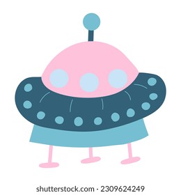 Cute cartoon monster, alien in a flying saucer, ufo.. Vector illustration on a white background.