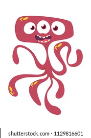 Cute cartoon monster alien or octopus. Vector illustration of red monster