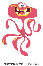 Cute cartoon monster alien or octopus. Vector illustration of red monster.  Design for children book, sticker, print or party decoration