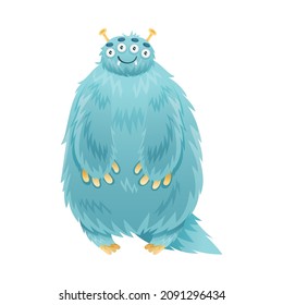 Cute cartoon monster baby character. Big furry mutant with funny friendly face vector illustration