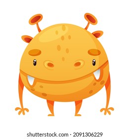 Cute cartoon monster baby character. Funny alien with friendly face vector illustration