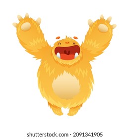 Cute cartoon monster baby character. Furry toothy mutant with funny face vector illustration