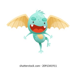 Cute cartoon monster baby character. winged alien with funny smiling face vector illustration