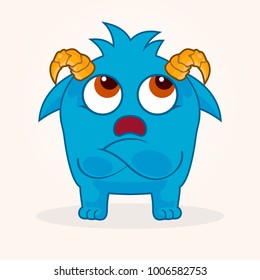 Cute cartoon monster. Bored monster illustration