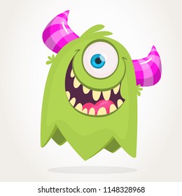 Cute cartoon monster character with horns with one eye. Halloween vector illustration