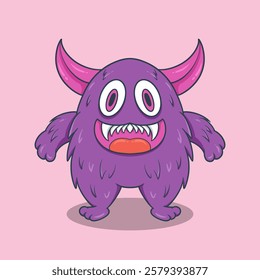 Cute Cartoon Monster Character with large eyes, sharp teeth, and a friendly smile