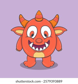 Cute Cartoon Monster Character with large eyes, sharp teeth, and a friendly smile