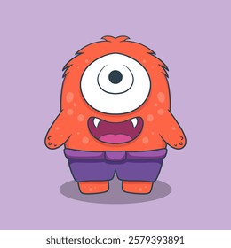 Cute Cartoon Monster Character with large eyes, sharp teeth, and a friendly smile