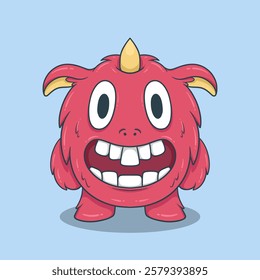 Cute Cartoon Monster Character with large eyes, sharp teeth, and a friendly smile