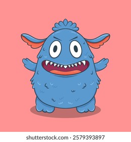 Cute Cartoon Monster Character with large eyes, sharp teeth, and a friendly smile