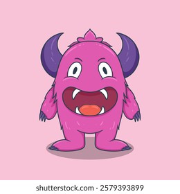 Cute Cartoon Monster Character with large eyes, sharp teeth, and a friendly smile