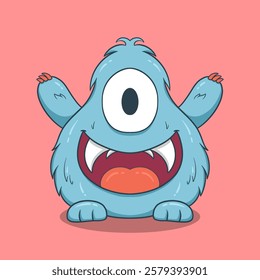 Cute Cartoon Monster Character with large eyes, sharp teeth, and a friendly smile