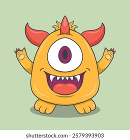 Cute Cartoon Monster Character with large eyes, sharp teeth, and a friendly smile