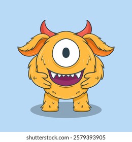 Cute Cartoon Monster Character with large eyes, sharp teeth, and a friendly smile