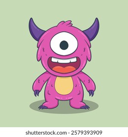 Cute Cartoon Monster Character with large eyes, sharp teeth, and a friendly smile