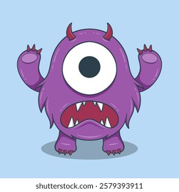 Cute Cartoon Monster Character with large eyes, sharp teeth, and a friendly smile