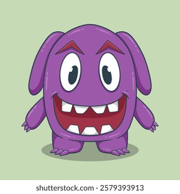 Cute Cartoon Monster Character with large eyes, sharp teeth, and a friendly smile