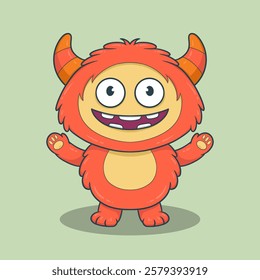 Cute Cartoon Monster Character with large eyes, sharp teeth, and a friendly smile