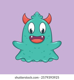 Cute Cartoon Monster Character with large eyes, sharp teeth, and a friendly smile