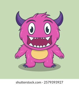 Cute Cartoon Monster Character with large eyes, sharp teeth, and a friendly smile