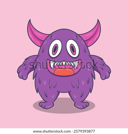 Cute Cartoon Monster Character with large eyes, sharp teeth, and a friendly smile