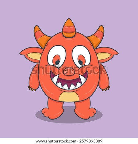 Cute Cartoon Monster Character with large eyes, sharp teeth, and a friendly smile