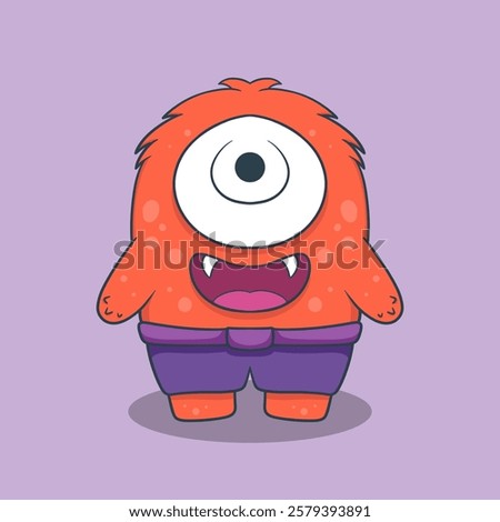 Cute Cartoon Monster Character with large eyes, sharp teeth, and a friendly smile