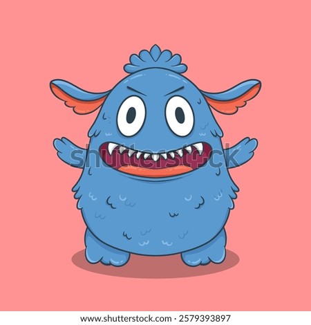 Cute Cartoon Monster Character with large eyes, sharp teeth, and a friendly smile