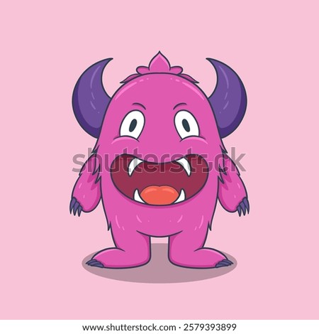 Cute Cartoon Monster Character with large eyes, sharp teeth, and a friendly smile