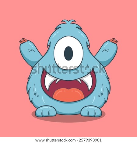 Cute Cartoon Monster Character with large eyes, sharp teeth, and a friendly smile