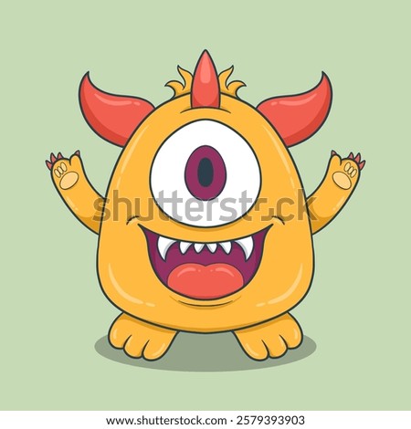 Cute Cartoon Monster Character with large eyes, sharp teeth, and a friendly smile