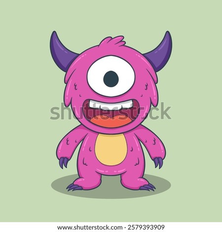 Cute Cartoon Monster Character with large eyes, sharp teeth, and a friendly smile