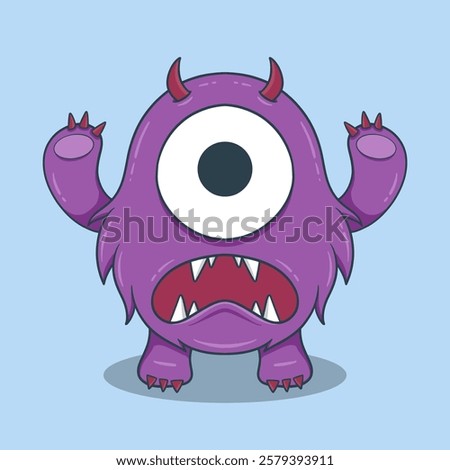 Cute Cartoon Monster Character with large eyes, sharp teeth, and a friendly smile