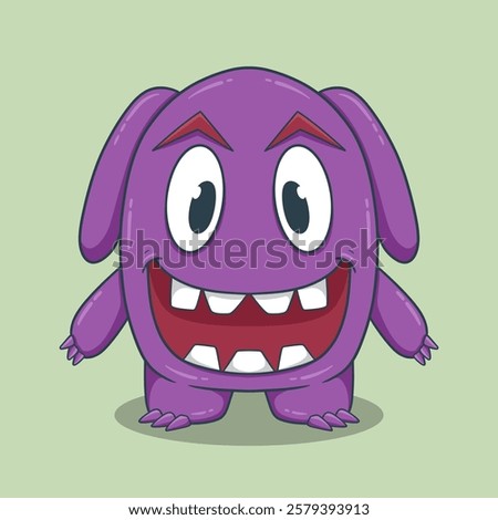 Cute Cartoon Monster Character with large eyes, sharp teeth, and a friendly smile