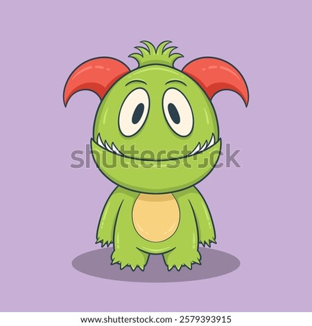 Cute Cartoon Monster Character with large eyes, sharp teeth, and a friendly smile